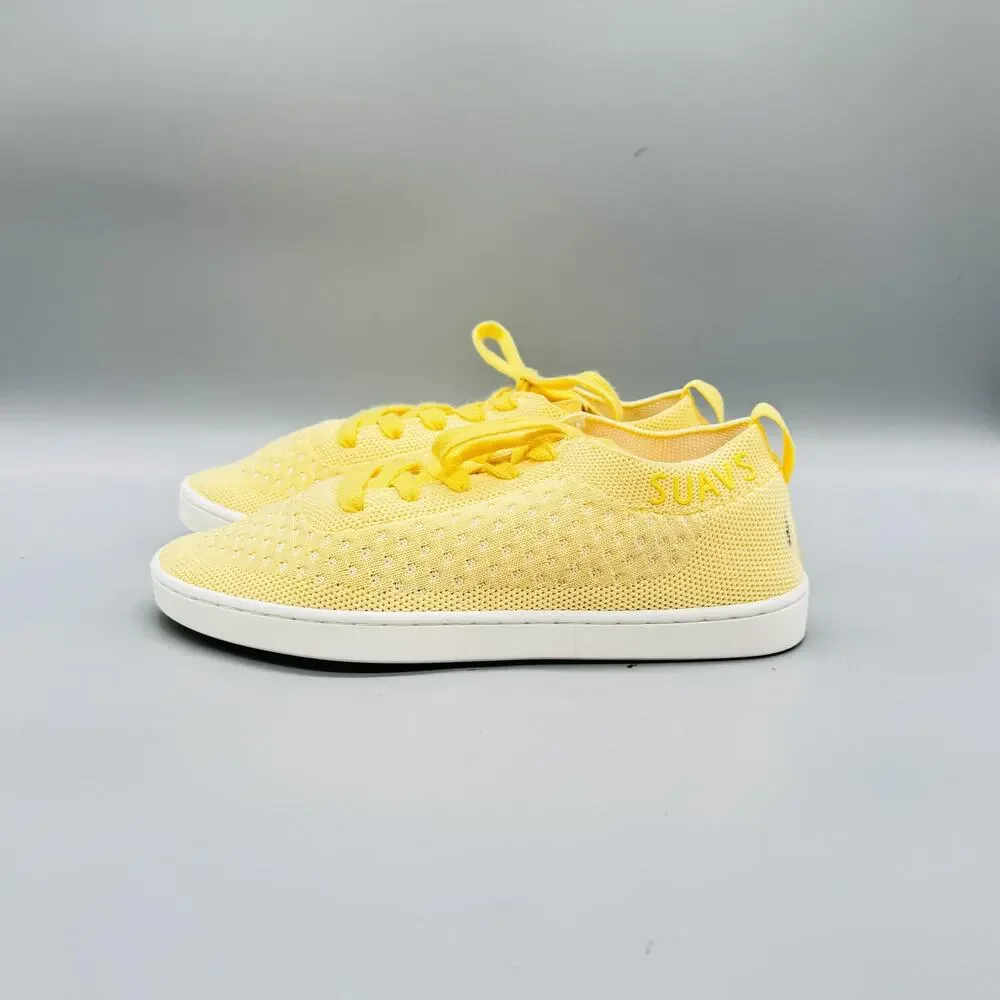 SUAVS Shoes Womens 7 Yellow Knit Lace Up Walking Sneakers Lightweight Comfort